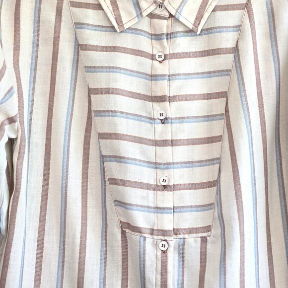 70's/80's Style Kori Blue and Brown Striped  Button Down Size S - Picture 2 of 10